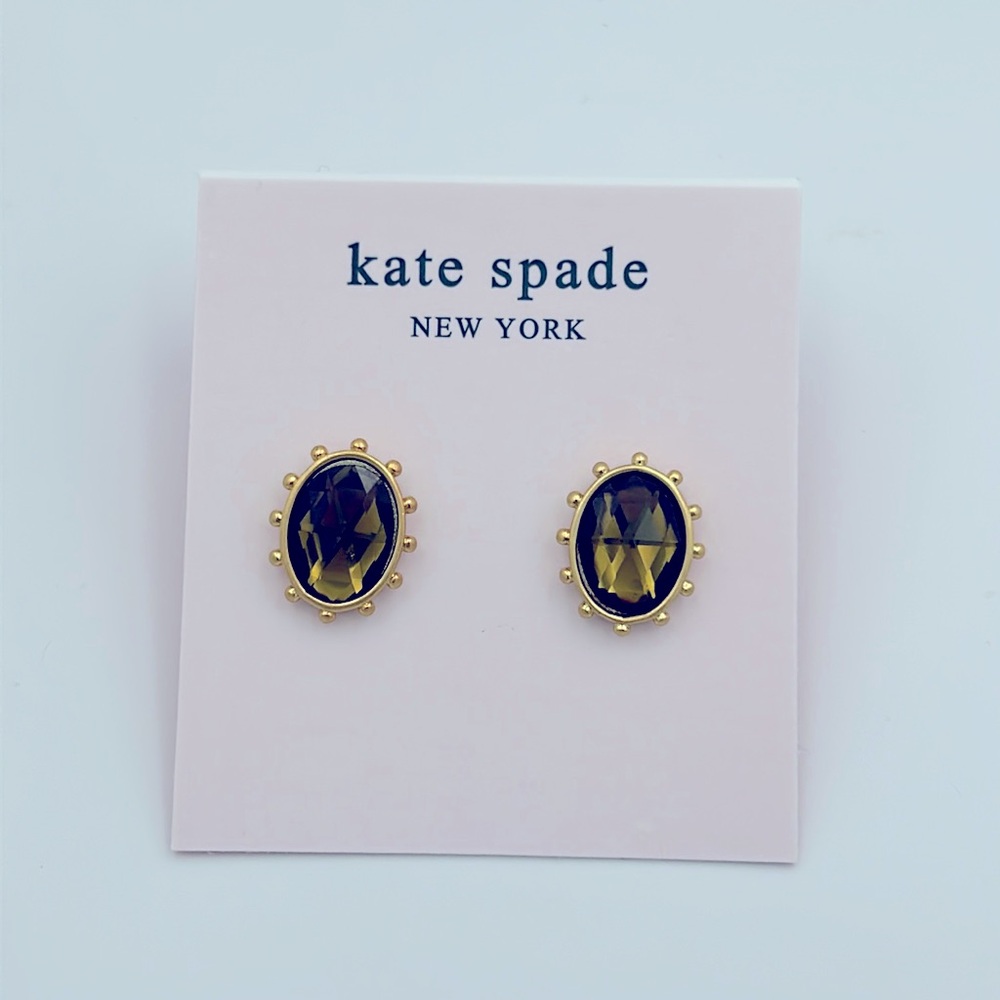 Kate Spade Perfectly Imperfect Dark Green Oval Stud Earrings NWT